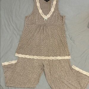 Women's Medium Cozy Lace Trim Pajama Set - Gray